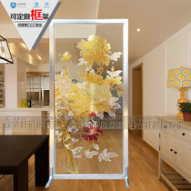 Art glass entrance screen partition wall Background wall aisle shoe cabinet carved glass sliding door sliding door peony flower