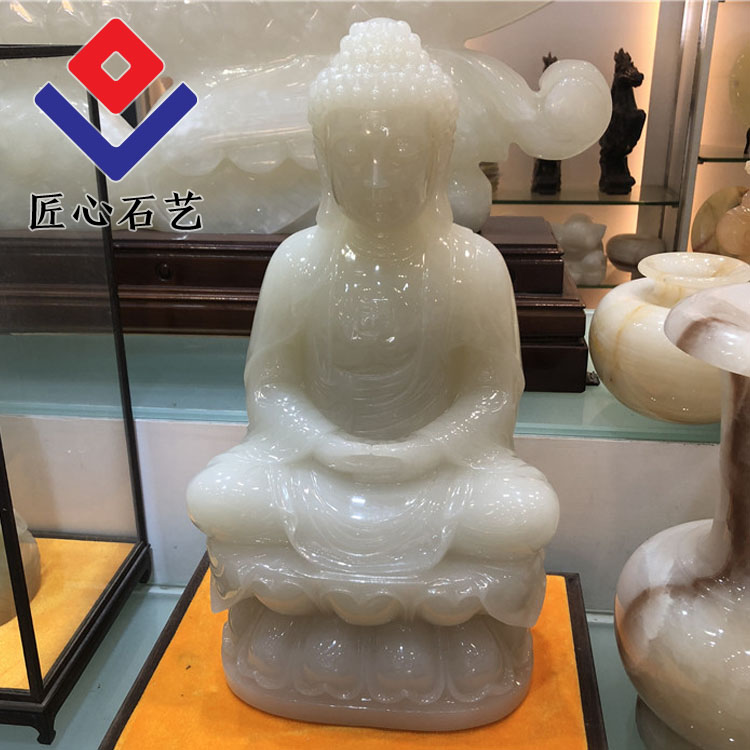 Natural white jade sitting Lotus Shakyamuni Buddha statue ornaments character Maitreya jade statue Town house home craft gift ornaments