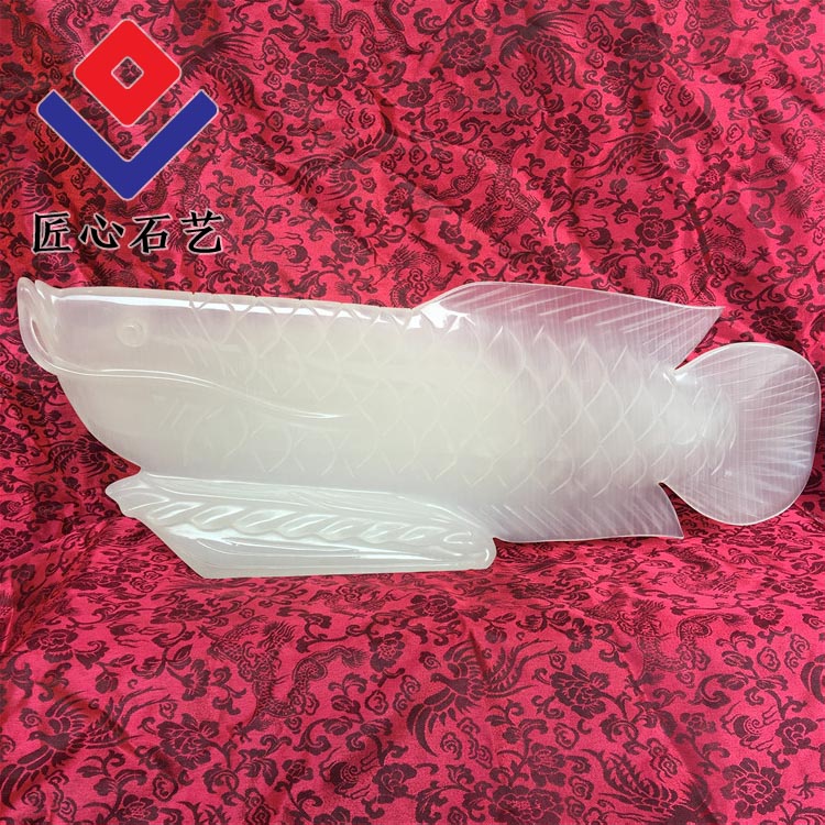 Natural white ice jade golden arowana ornaments Lucky more than a year town house carving home Feng Shui living room decorations