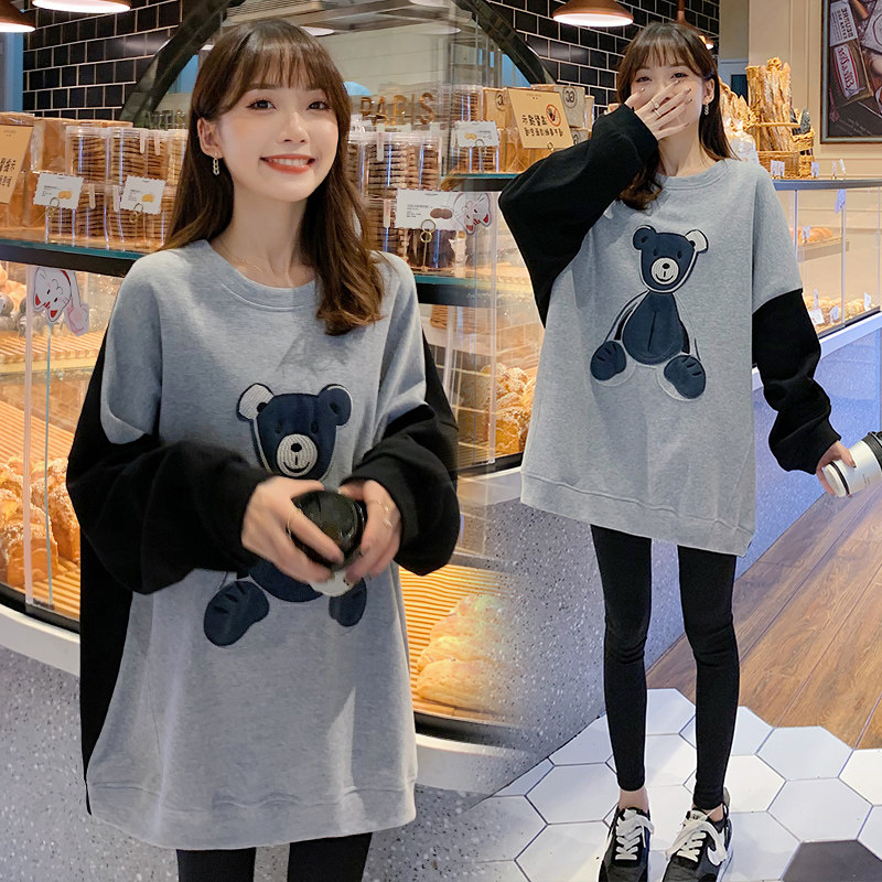 Pregnancy Woman Dress Spring Dress New Tidal Moms Suit Fashion style casual blouses Spring and autumn in large size Cartoon Acropolis in a long version