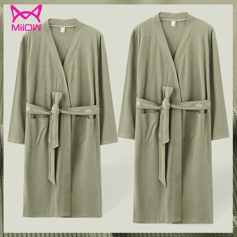 Cat lovers sleeping robes Spring and autumn money lengthened in pure cotton Japanese Sleeping Clothes Men's Stay-at-home Clothing Bathrobe Universal