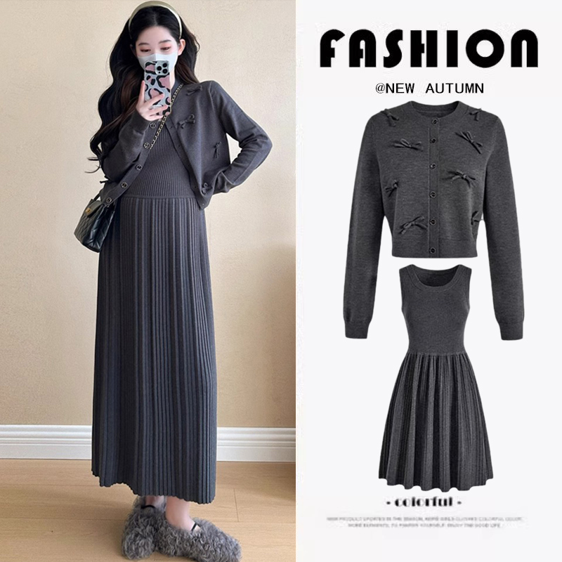 Maternity Wear Spring and Autumn Set 2026 New Fashion French Style Knitted Cardigan with Inner Tank Dress Two-Piece Set Maternity Wear Spring and Autumn Set 2026 New Fashion French Style Knitted Cardigan with Inner Tank Dress Two-Piece Set