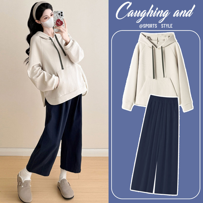 Maternity Autumn Suit 2026 New Casual Loose Large Size Hooded Sweatshirt Top Spring and Autumn Lazy Style Two-Piece Set Maternity Autumn Suit 2026 New Casual Loose Large Size Hooded Sweatshirt Top Spring and Autumn Lazy Style Two-Piece Set
