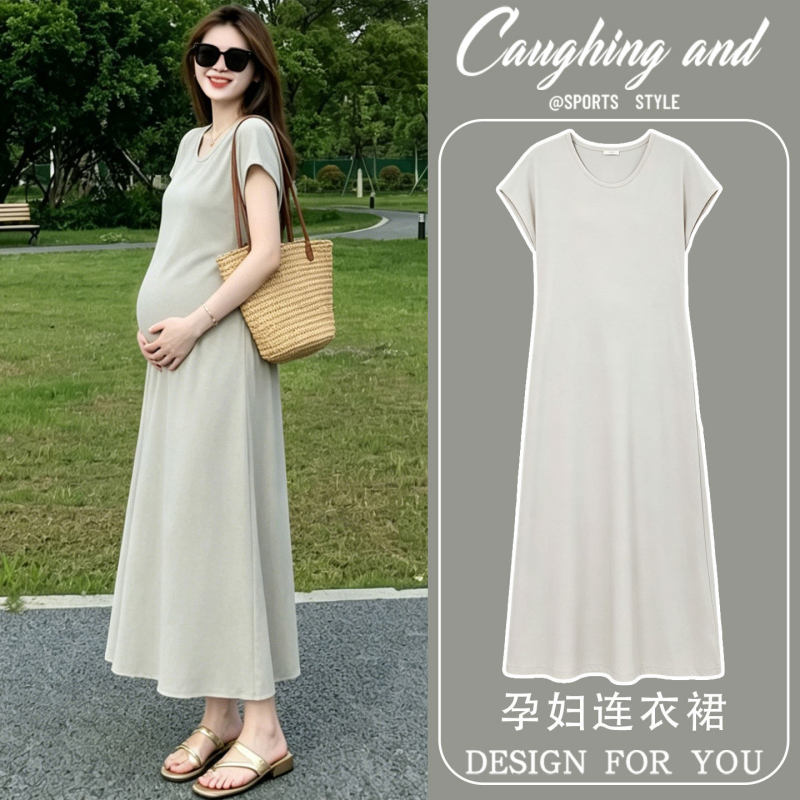 Trendy Maternity Wear Summer Dress 2026 New Casual Tencel Short-Sleeve T-Shirt Long Dress Summer Maternity Dress Trendy Maternity Wear Summer Dress 2026 New Casual Tencel Short-Sleeve T-Shirt Long Dress Summer Maternity Dress