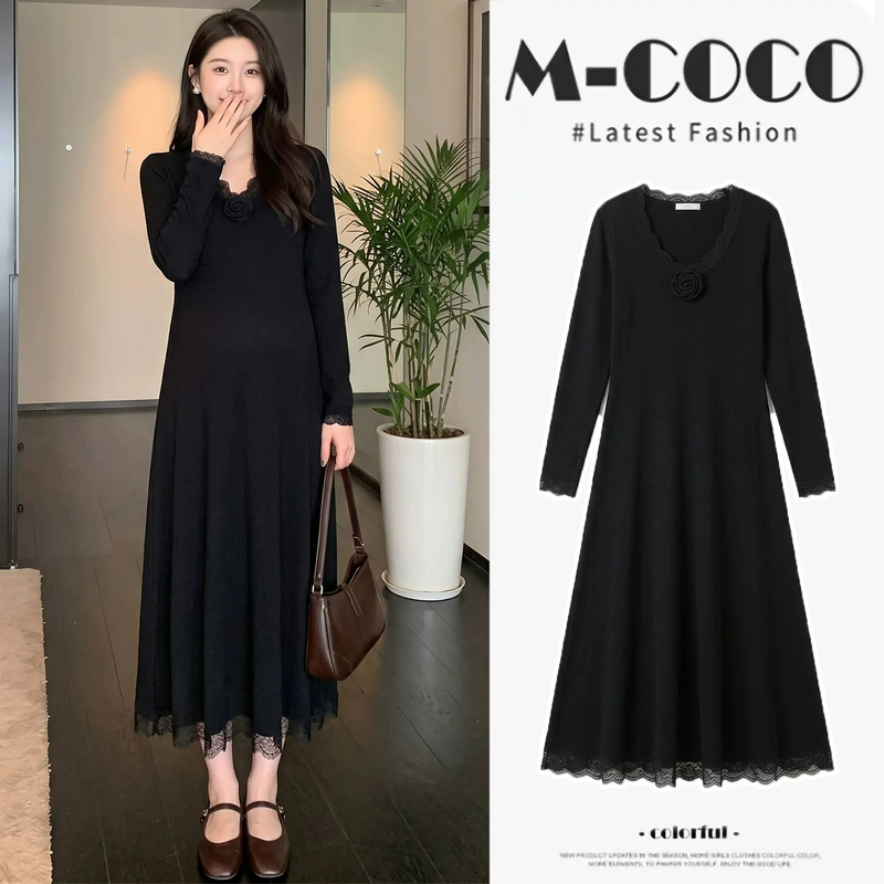 Maternity Dress Autumn and Winter 2026 New Style French Loose Lace Trim Knit Dress Winter Base Maternity Dress Maternity Dress Autumn and Winter 2026 New Style French Loose Lace Trim Knit Dress Winter Base Maternity Dress