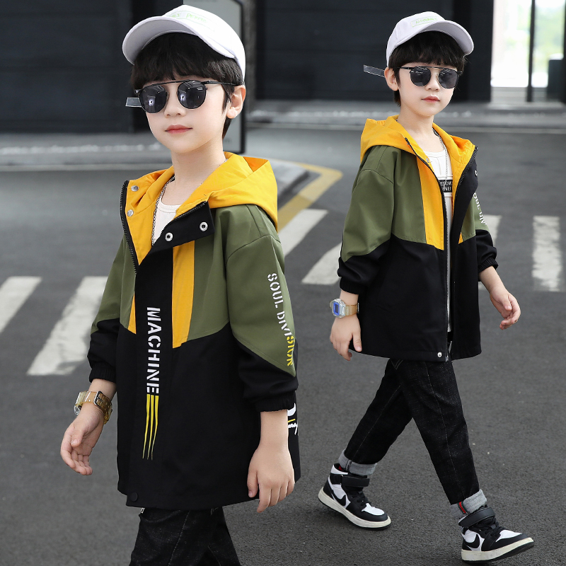 Children's trench coat boy's jacket spring and autumn style 2021 new western style middle-aged children's Korean version of casual autumn tops trend