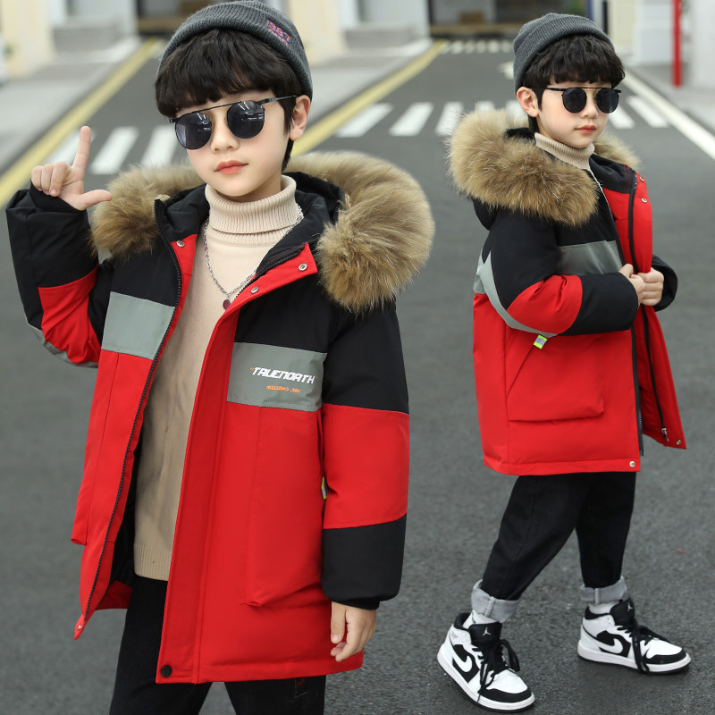 Children's cotton coat boy's medium and long version of cotton clothes tide 2021 new Western style winter clothes boy thickened coat middle-aged children