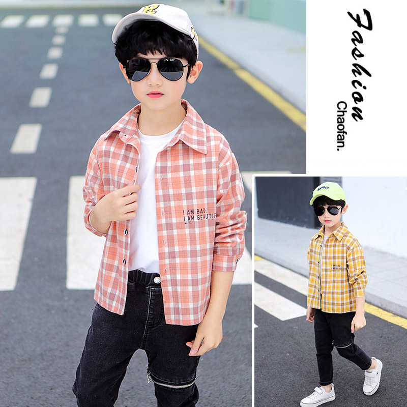 Boys' shirt spring style 2021 new children's plaid long-sleeved summer dress thin section big boy boy handsome shirt