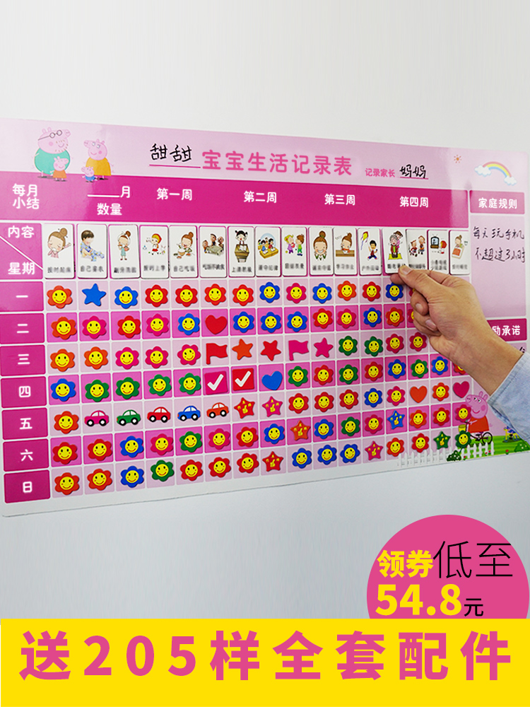 Long-term child growth self-discipline table Reward table Baby life record table Reward wall sticker Kindergarten magnetic good habit development record Family rule record table