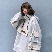 Jiye Heavy Industries new multi-pocket assault clothing hip-hop casual stitching semi-zipper hooded top trendsetter