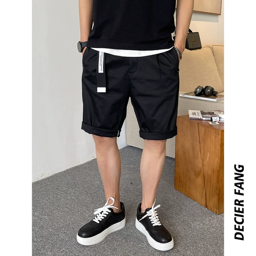 Летние черные штаны, тонкие приталенные трендовые шорты для отдыха, сезон 2021, оверсайз