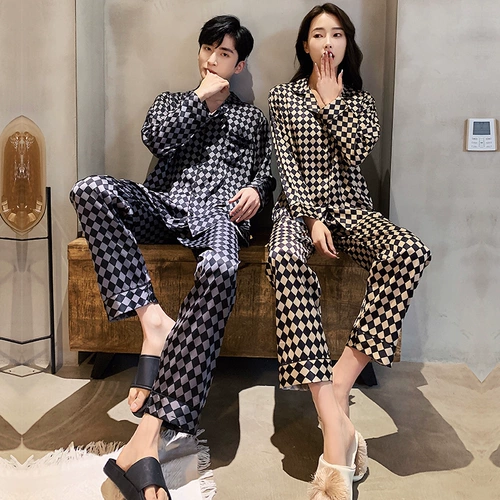 Осенняя летняя шелковая пижама для влюбленных, кардиган, комплект, лонгслив, изысканный стиль, свободный крой, большой размер