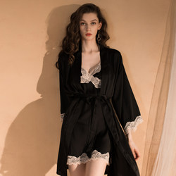 Nightgown ສໍາລັບແມ່ຍິງ summer sexy ບໍລິສຸດ lust high-end 2024 ໃຫມ່ ice silk nightgown ແຂນຍາວທີ່ມີຫນ້າເອິກ pad suspender pajamas ພາກຮຽນ spring ແລະດູໃບໄມ້ລົ່ນ