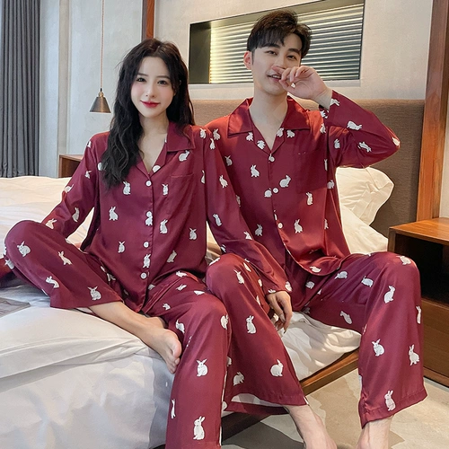 Осенняя летняя шелковая пижама для влюбленных, кардиган, комплект, лонгслив, изысканный стиль, свободный крой, большой размер