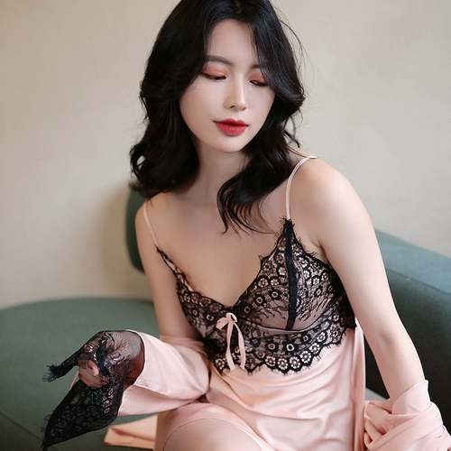 Летняя сексуальная осенняя пижама, шелковый лонгслив, тонкий банный халат, платье, комплект, эффект подтяжки