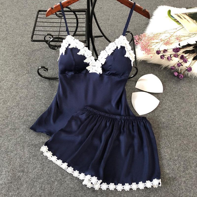 Pajamas Summer Hanging Shorts Two-piece Sexy Sleeper Sexy Ice Wire Pajamas Woman Summer