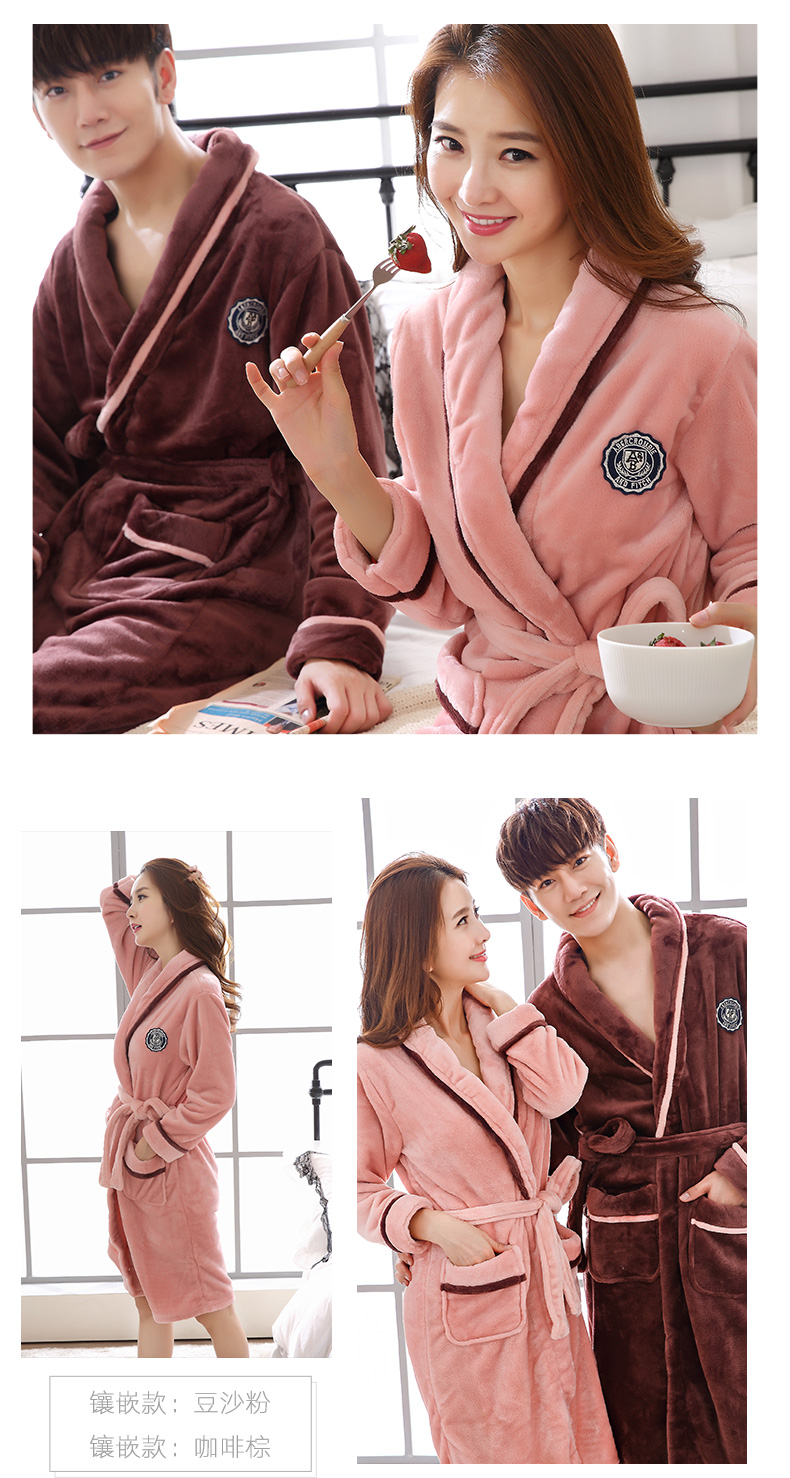 Bộ đồ ngủ ngủ nữ mùa đông dày flannel áo choàng tắm dài tay giản dị kích thước lớn nam và nữ do ngu