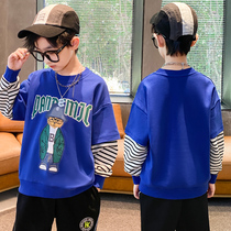 Boys autumn long sleeve T-shirt children Spring and Autumn fake two-piece coat 2021 new big Children base shirt tide