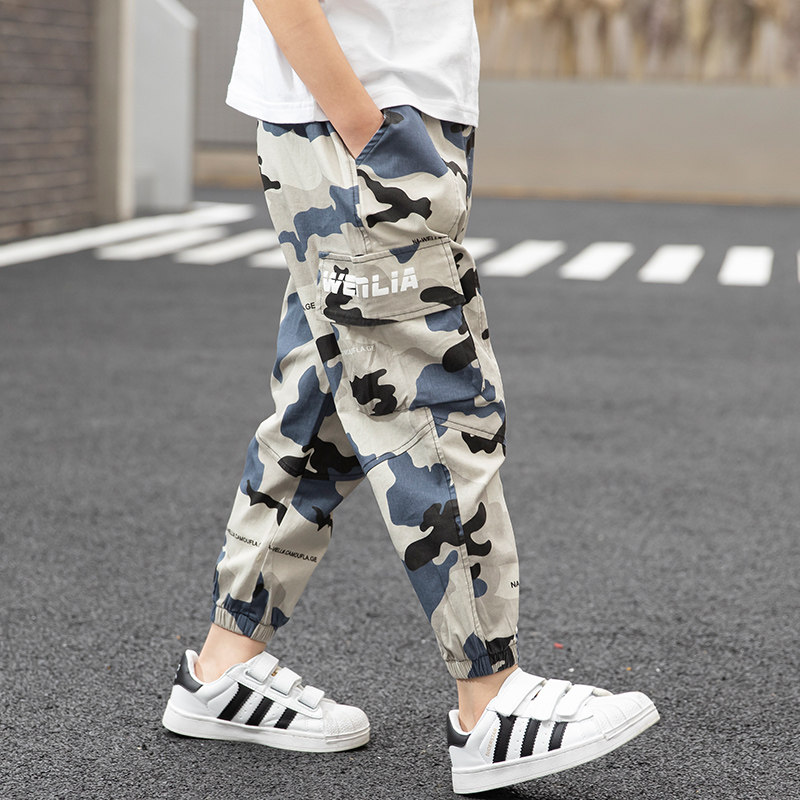 Boys summer thin section camouflage pants 2022 new middle and large children's summer overalls summer children's casual pants trend