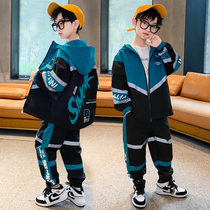 Boys autumn clothes foreign style set childrens tooling 2021 new middle and Big Boy spring and autumn Korean version tide cool two-piece set