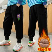 Boys autumn and winter plus velvet sweatpants 2021 new children one velvet pants big children casual pants thick pants tide tide