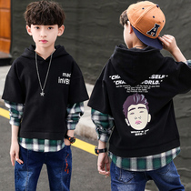 Boys autumn hooded clothes 2021 new childrens clothes in big childrens spring and autumn coat boys Korean version of foreign atmosphere tide