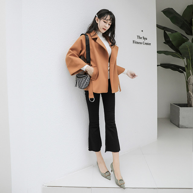 Small woolen suit jacket female 2022 autumn and winter new student loose woolen coat tie short coat