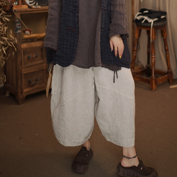 Linen Double-Layered Cropped Pants 26026-1