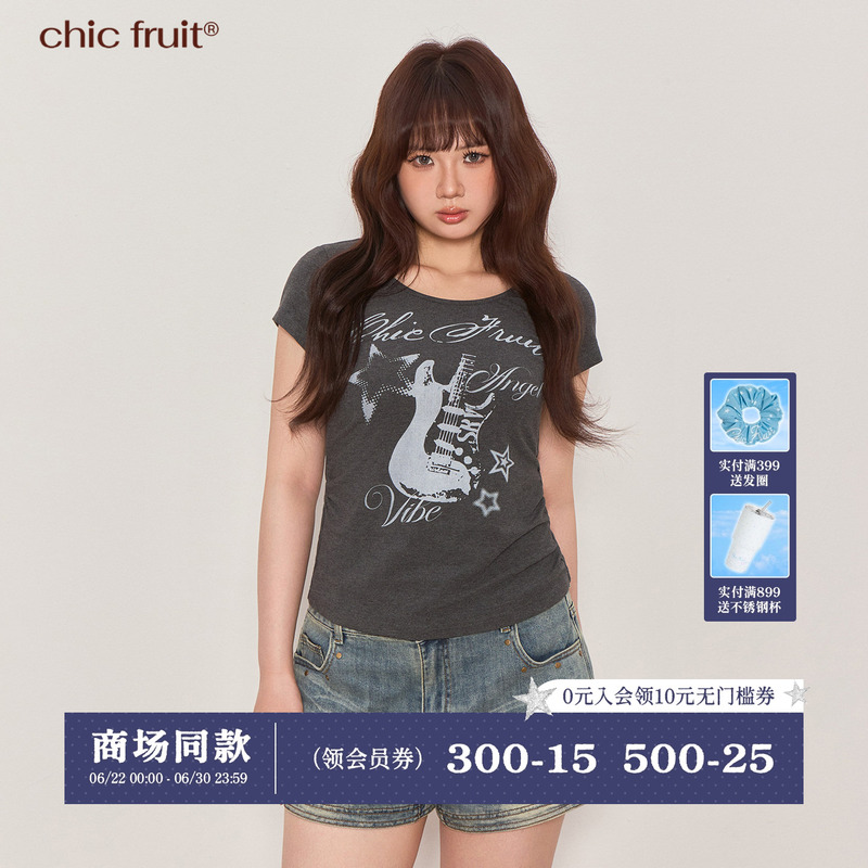 Chic Fruit Body-Friendly 2026 Summer New Style Slightly Chubby Plus Size Hot Girl Short-Sleeved Retro Printed T-Shirt for Women Chic Fruit Body-Friendly 2026 Summer New Style Slightly Chubby Plus Size Hot Girl Short-Sleeved Retro Printed T-Shirt for Women