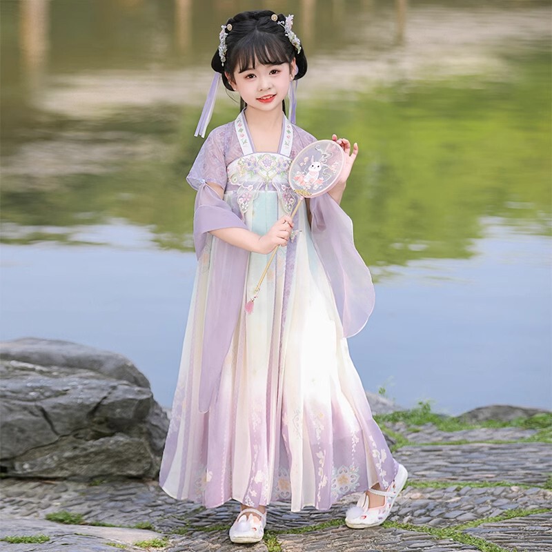 Miki Inss Girls' Hanfu 2026 Summer New Tang Suit Dress Ancient Style Children's National Style Short-Sleeved Dress
