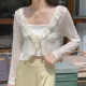 Small shawl summer with skirt super fairy long-sleeved hollow short coat female lace sunscreen cardigan mesh thin top