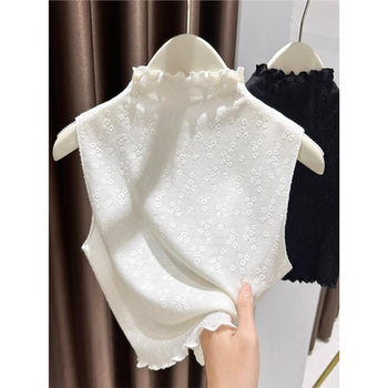 Chanel-Style Lace Fake Collar Base Shirt for Women, Autumn Sleeveless Vest, Layered Inner Wear, Half-High Collar Ruffled Top