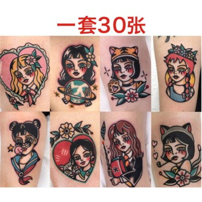 30 old school tattoos with waterproof girl enduring dark girl Cartoon simulation in wind original
