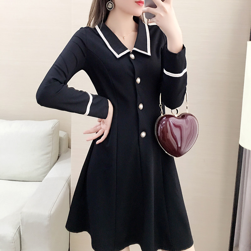 Trendy brand large size women's clothing 2020 spring and autumn new fat mm Hepburn style little black dress slim fit and slim long-sleeved dress