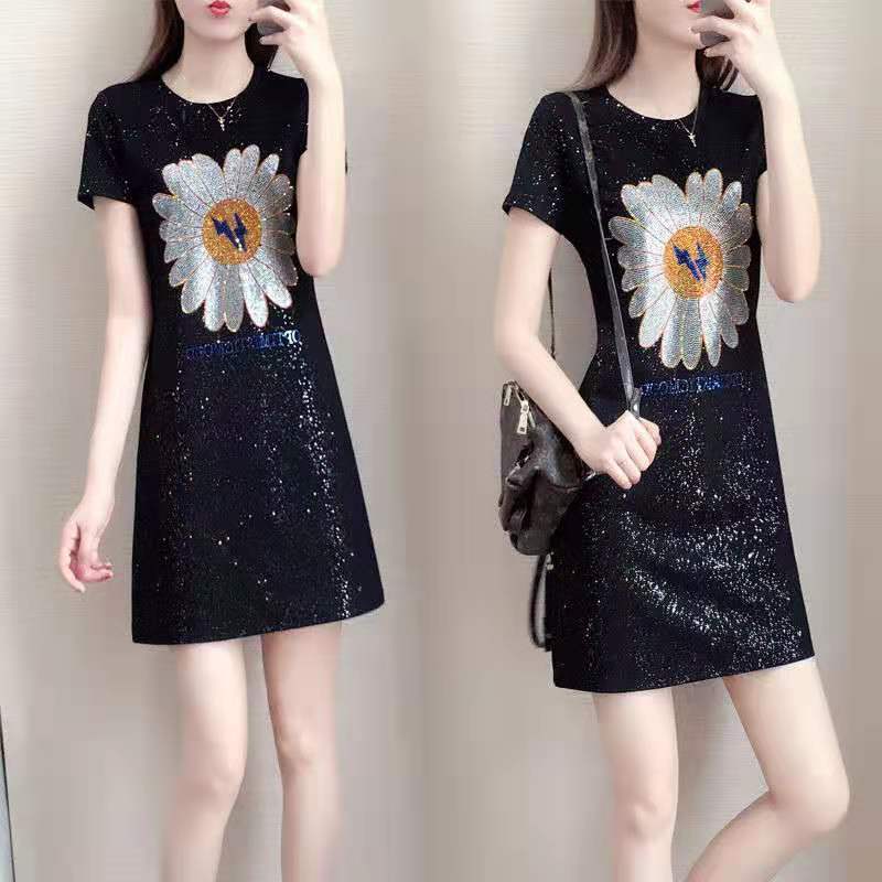 Tide Cards Big Size Women's Dress 2022 Summer New Chicks Fat Mm Fashion Casual Short Sleeves Hide and Thin Ocean Dress