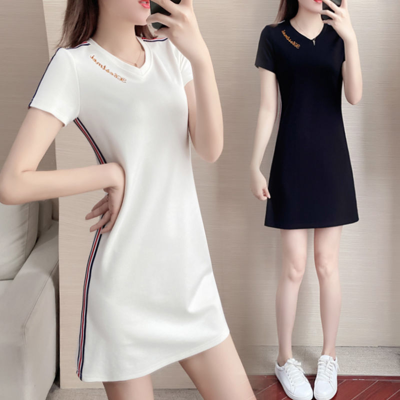 Tide brand dress 2022 summer cover the belly to show thin women's clothing careful machine large size casual sports women's bottoming skirt