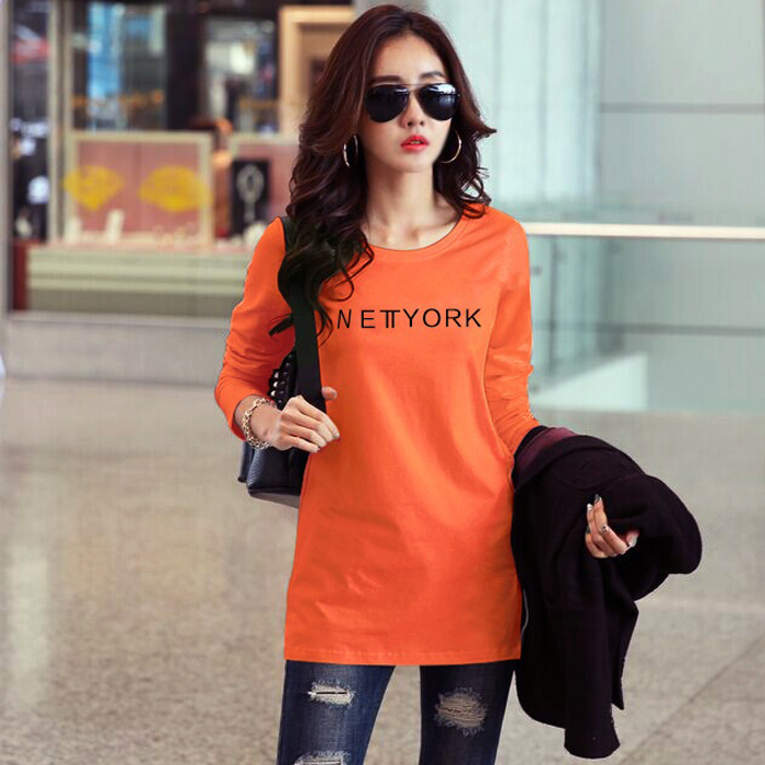 Tide Card 2020 Spring Autumn New Women's Clothing T-shirt Korean Version Medium Long Version T-shirt Pure Cotton Inner Lap Clothing Casual Long Sleeve Blouse