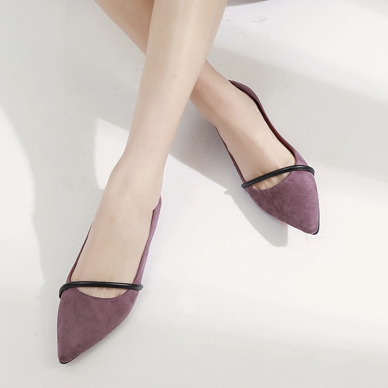 Hong Kong 2020 new wave Korean version 100 lapped suede flat bottom single shoe light mouth flat heel fine with pointed flat bottom shoes female summer