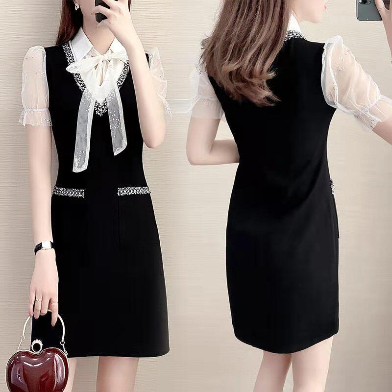 Tide card big size women's dress 2021 Summer cover with slim butterfly knot mesh yarn little fragrant wind fairy fat mm foreign dress