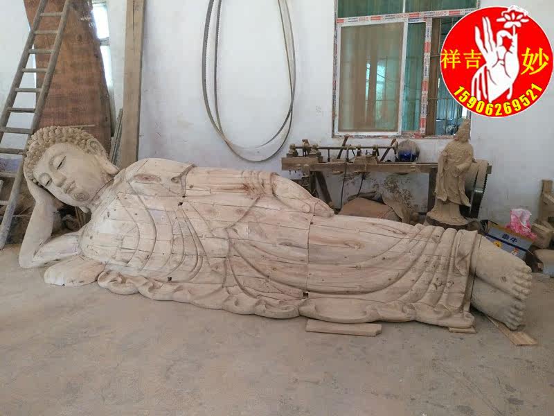 Wood carving buddha statue Temple Camphor wood big Buddha Statue Wood carving Sambo Buddha Camphor Wood reclining Buddha paste Real gold painting