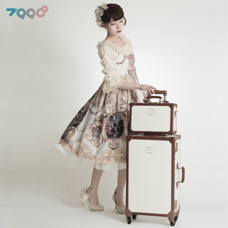 uniwalker Retro Lolita Suitcase Girl's Trolley Case Student Small 20-inch Travel Suitcase Carry-on Suitcase