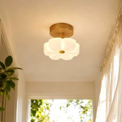 Natural Wood Cream-Style Hallway Ceiling Light, Japanese-Style Petal Balcony Light, Nordic Entryway Bathroom Foyer Light