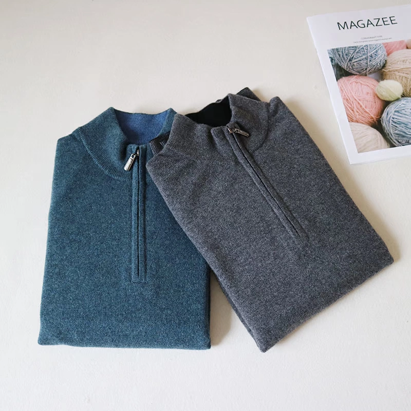 2018 mới mùa đông nam áo len cashmere nguyên chất 100% cashmere nửa cổ cao áo len zip cho bố - Áo len Cashmere áo giữ nhiệt nam