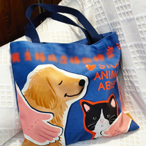 Original hand-painted cats and dogs canvas bag golden retriever peripherals shopping bag mommy bag very practical for daily commuting
