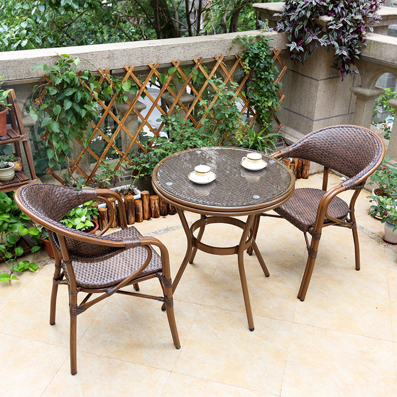 Outdoor balcony small table and chair combination rattan chair three-piece villa garden courtyard cafe outdoor teng chair coffee table
