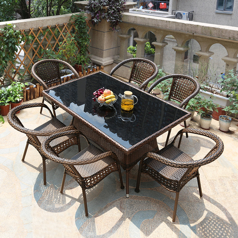 Outdoor woven rattan table and chair combination courtyard leisure rattan chair outdoor open balcony villa garden Teng chair wrought iron furniture