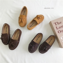 2020 autumn new childrens leather shoes casual Korean version of the British romantic Su retro Doudou shoes girl princess single shoes