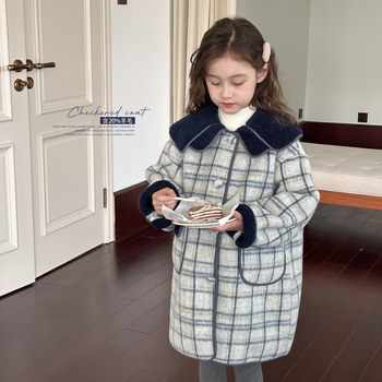 High quality girls wool tartan coat jacket