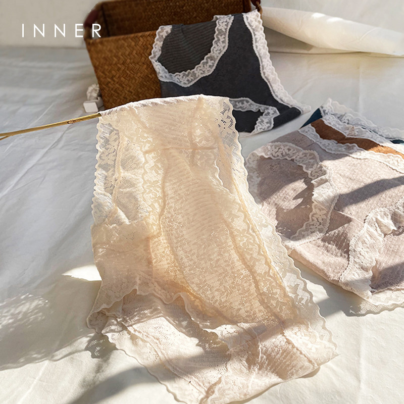 Super immortal court style revival ancient lace panties female silk crotch antibacterial transparent mesh breathable girl Japanese briefs