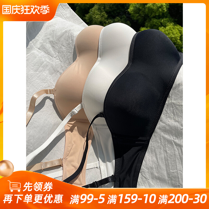 Strapless bra small chest gathered non-slip anti-glare sling invisible seamless tube top underwear women's thin wrap chest summer